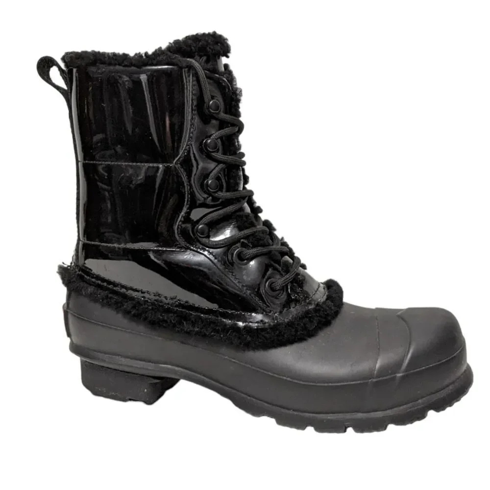 HUNTER Original Patent Leather Shearling Lined Lace Up Boot 7